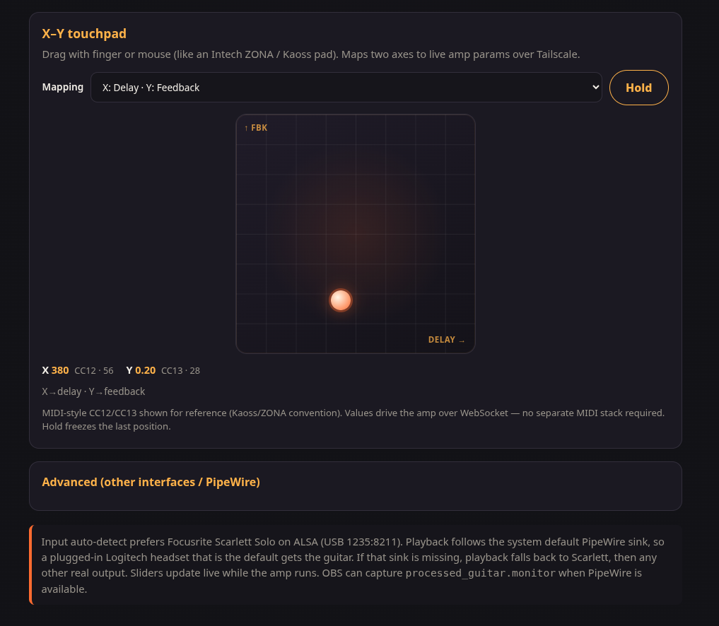 X-Y touchpad mapping delay and feedback, with the Hold button
